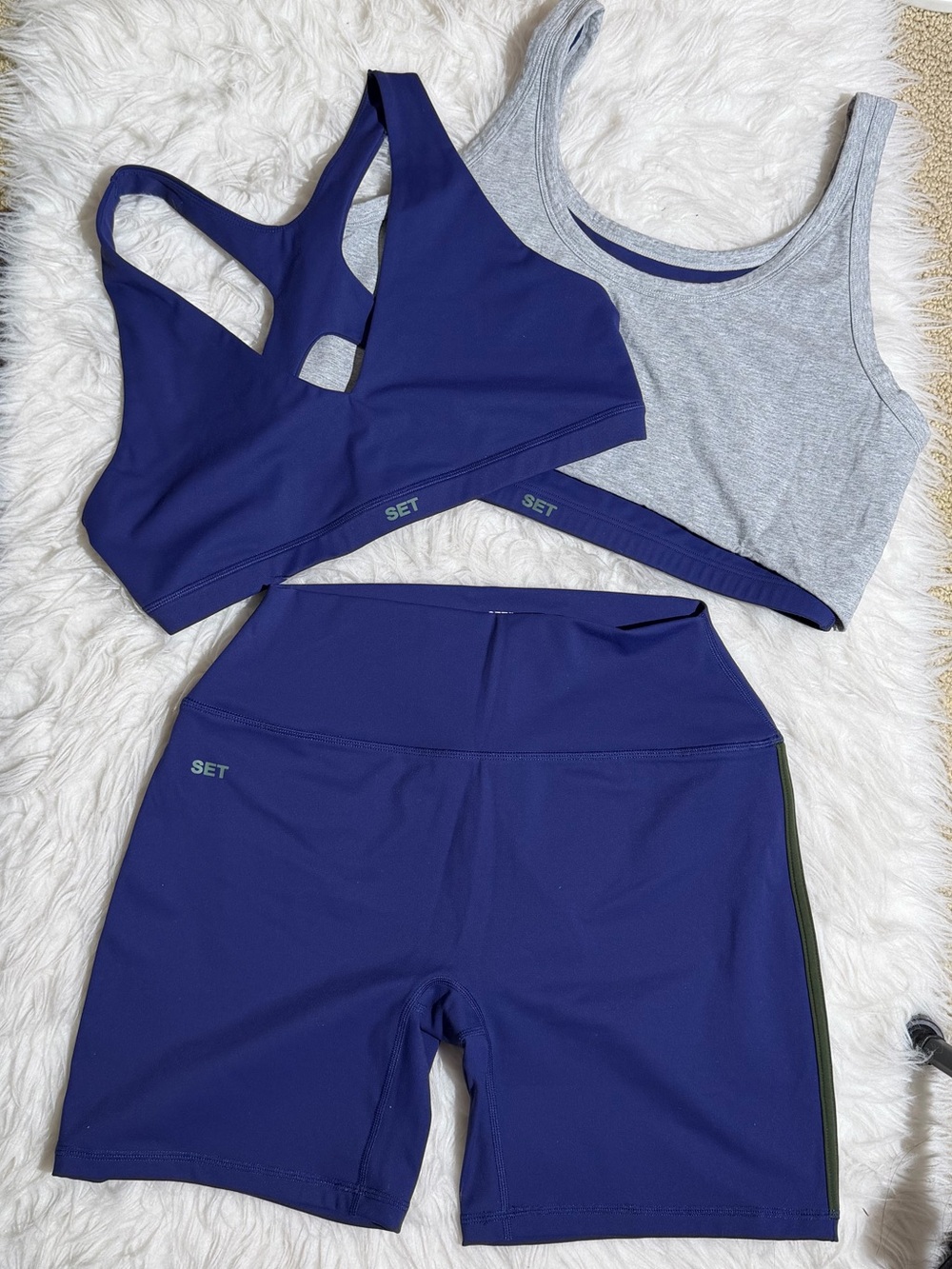 NEW Set Active XL / XXL Matching Set Shorts Sporta Bra Blue Workout Stripes